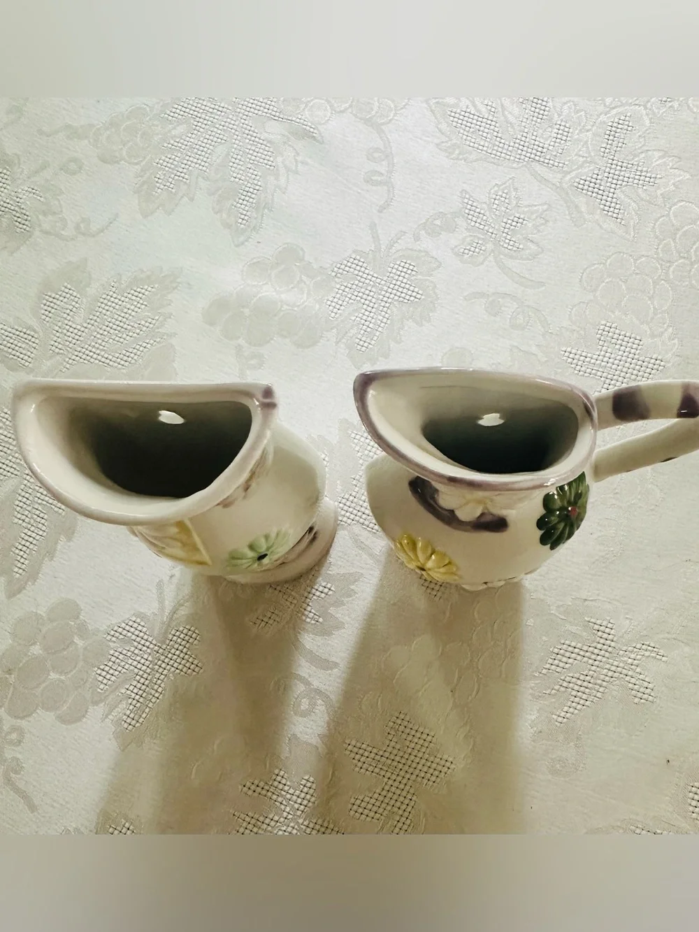Retro MCM Hand-Painted Raised Daisy Floral Wall Planters - Set of 2